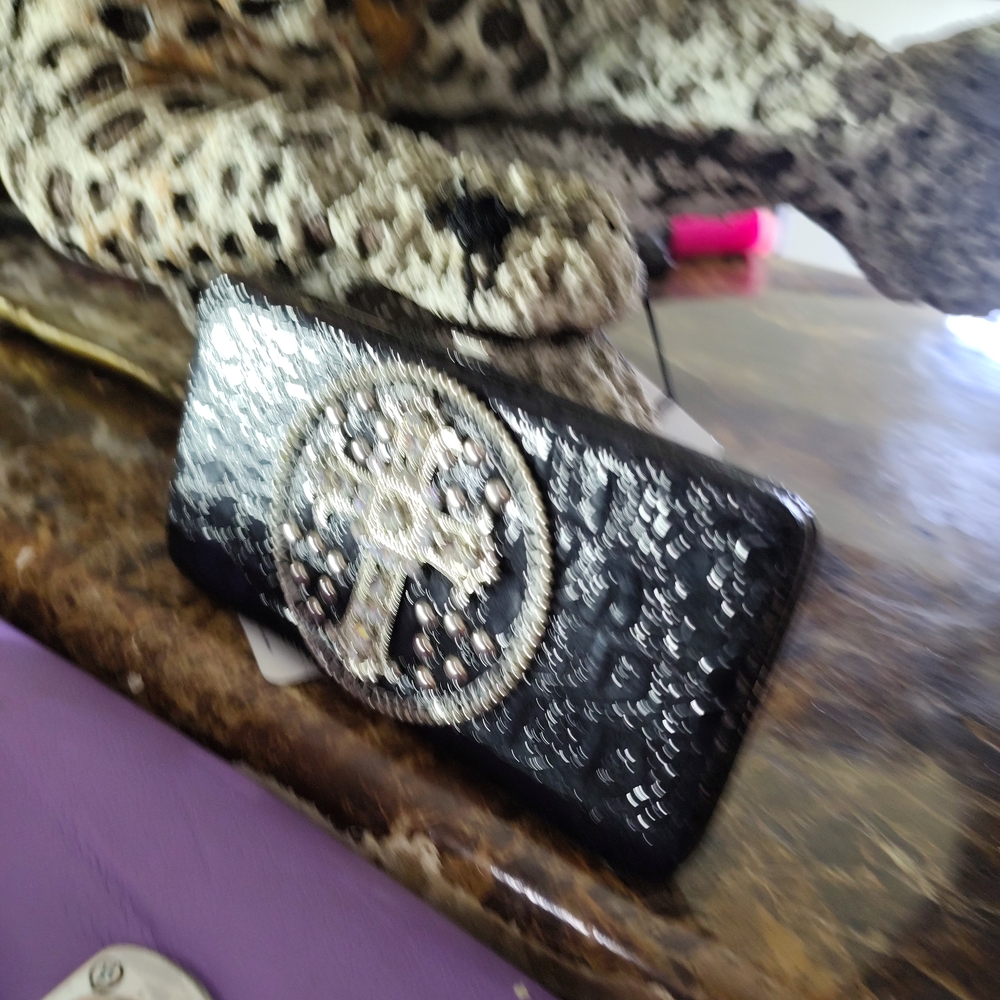 Black Wallet with Rhinestone Cross